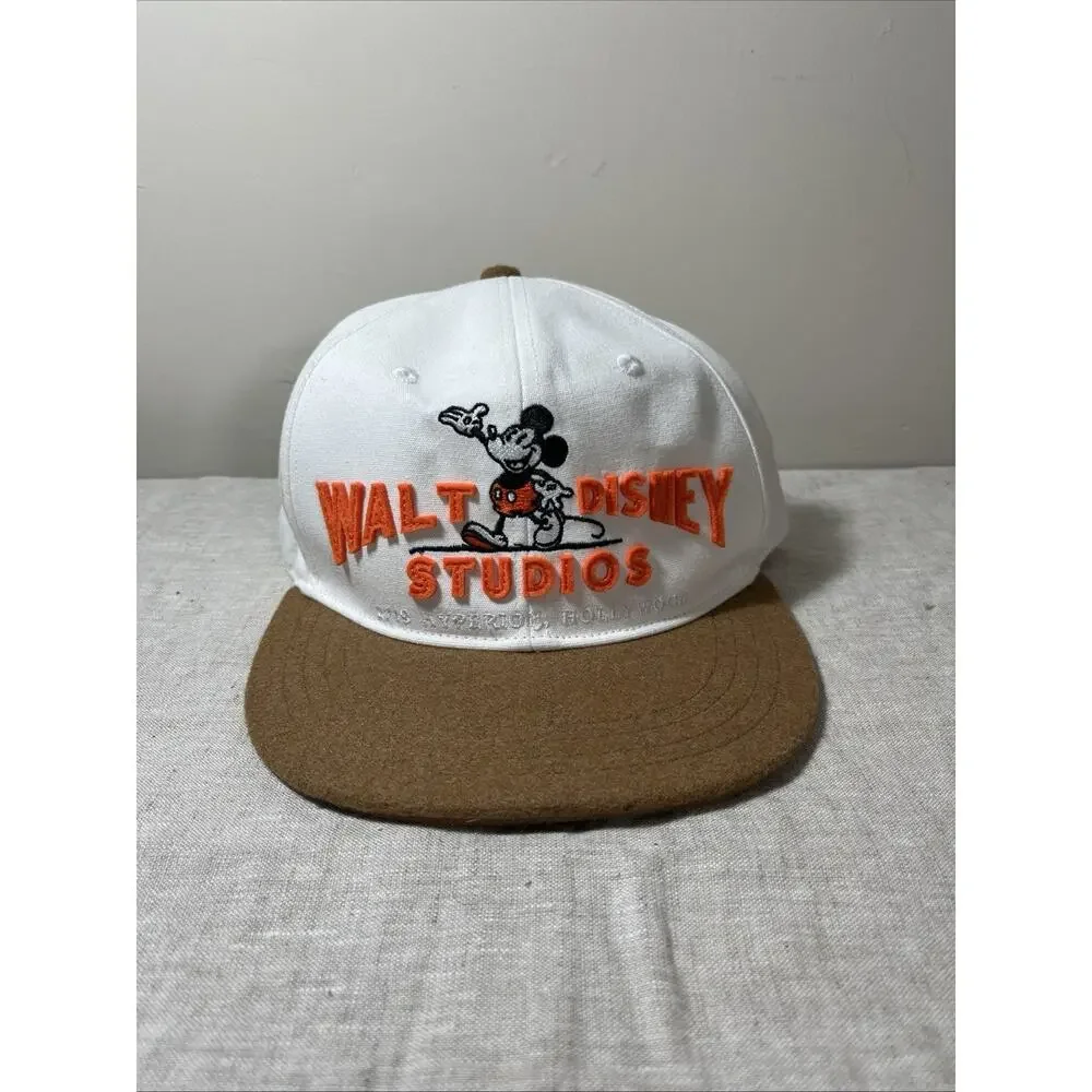 Walt Disney Studios Hat White Mickey Mouse Adjustable Cap Wool Brim 100 Year